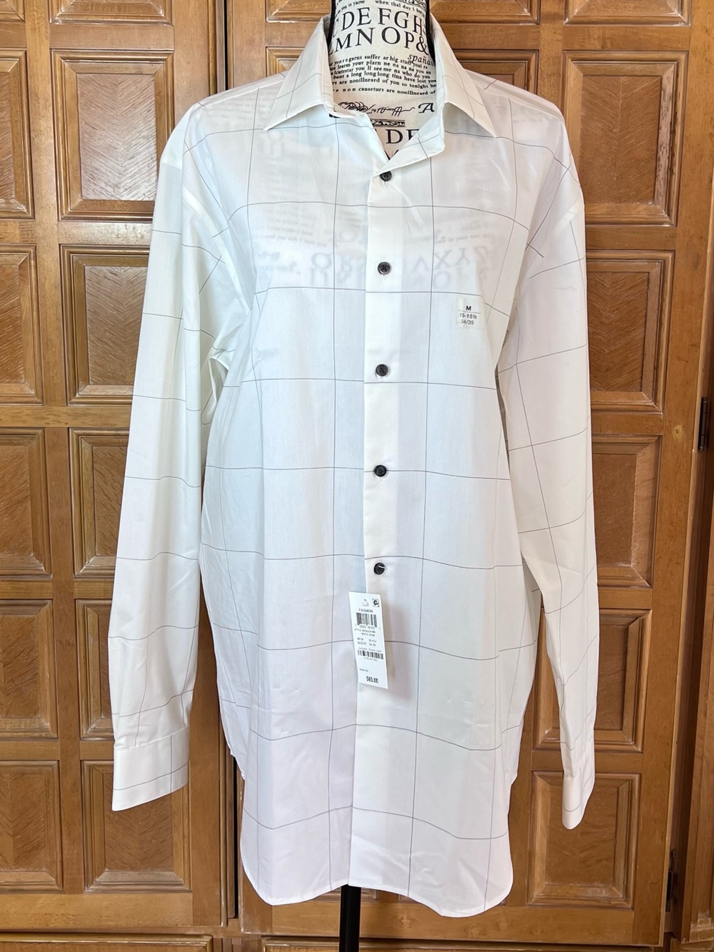 Alfani Men’s White Windowpane Dress Shirt Large 15-15½ 34/35 NWT Long Sleeve